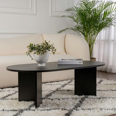 Table basse ovale noire effet bois - pieds en V MARFA PIER IMPORT