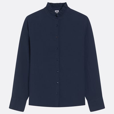 Chemise à col volanté manches longues en coton seersucker LA REDOUTE COLLECTIONS