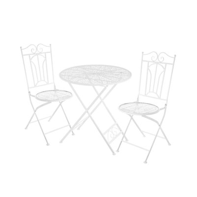 Set Table + 2 Chaises de Jardin Pliable en Métal Blanc WADIGA
