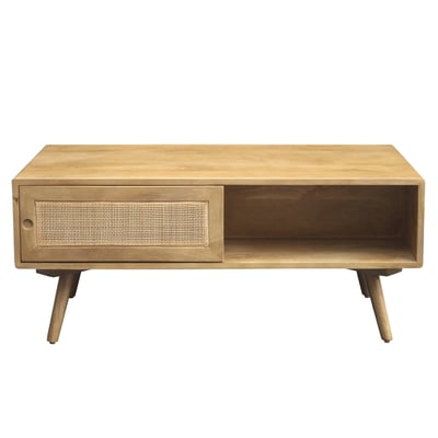 Table basse rectangulaire avec rangements en bois manguier massif et cannage rotin L100 cm ACANGE MILIBOO