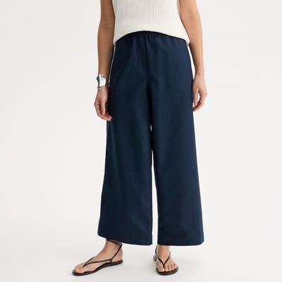 Wijde 7/8e broek van linnen en katoen met elastische tailleband ANNE WEYBURN