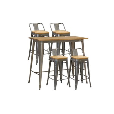 Ensemble table haute et tabourets métal industriel AUBRY GASPARD