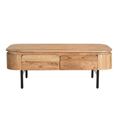 Table basse avec rangements en bois massif et métal noir 4 tiroirs L115 cm NAPOLI MILIBOO