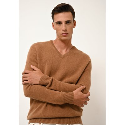 NATHAN pull col v noisette en cachemire JUST CASHMERE