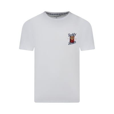T-shirt en coton blanc uni avec une coupe droite et un imprimé dans le dos TEDDY SMITH