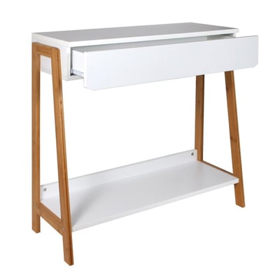 Console avec tiroir blanc et bois DECORATIE