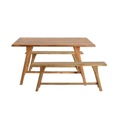 Table à manger haute + 2 bancs en bois d'acacia  ORANE MADE IN MEUBLES 