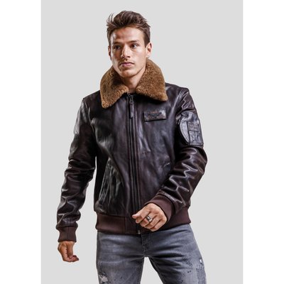 BLOUSON col chemise zippé EN CUIR COMMANDER STRICKING REDSKINS