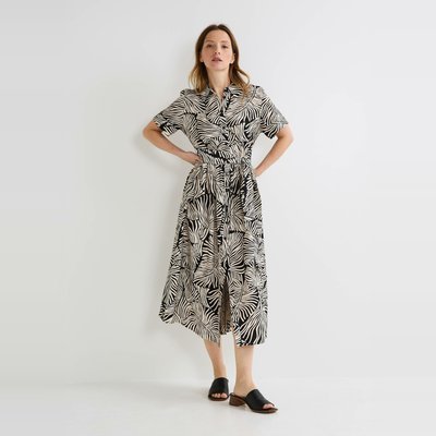 Robe midi ceinturée imprimée MONOPRIX