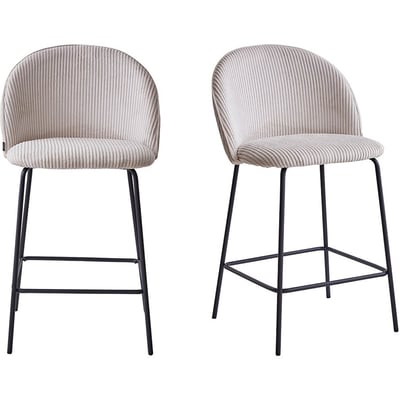 Tabourets De Bar Lot De 2 - Design Moderne - Assise En Chenille Beige - Pied Métal - Hauteur Siège 65 Cm