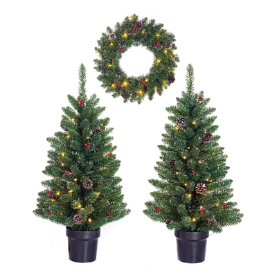 Lot de 2 sapins de Noël artificiel et 1 couronne CRESTON BLACK BOX TREES