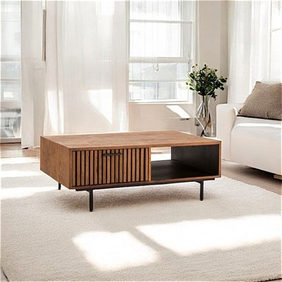 Table basse design teck recyclé 2 tiroirs FANO PIER IMPORT