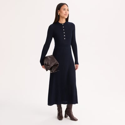 Robe col rond, longueur midi, en laine mélangée côtelée ANNE WEYBURN
