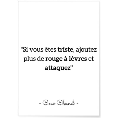 Affiche Coco Chanel : 'Si vous êtes triste...' L'AFFICHERIE