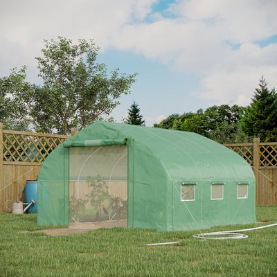 Serre de jardin tunnel 10,4 m² - 6 fenêtres et porte zippée avec moustiquaires - acier galvanisé PE OUTSUNNY