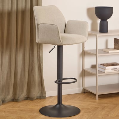 Tabouret de bar pivotant en tissu beige et pied métal - GLENYS HELLIN, DEPUIS 1862