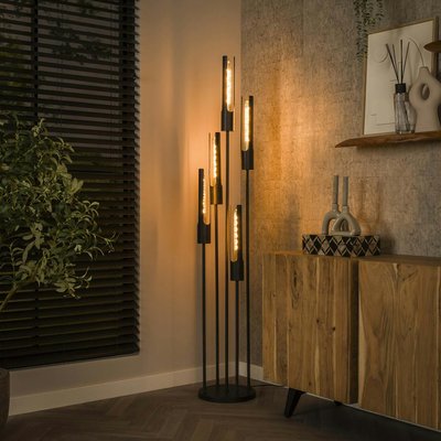 Lampadaire noir avec 5 abat-jour forme tube RALF PIER IMPORT