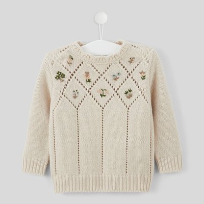 Pull manches longues col rond brodé, contenant de la laine, certifié OEKO-TEX BOUT'CHOU