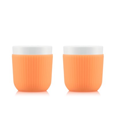 Bodum 0.2 L Blanc cassé DOURO Set de 2 mugs en porcelaine avec manchon silicone BODUM