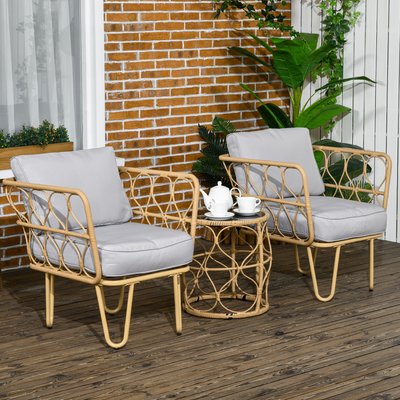 Ensemble salon de jardin 2 places 3 pièces avec coussins style colonial OUTSUNNY