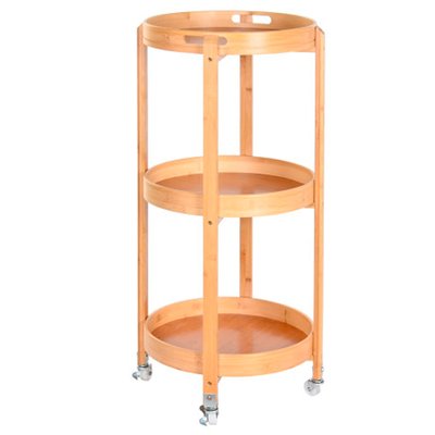 Desserte de cuisine ronde sur roulettes en bambou 44x44x90cm WADIGA