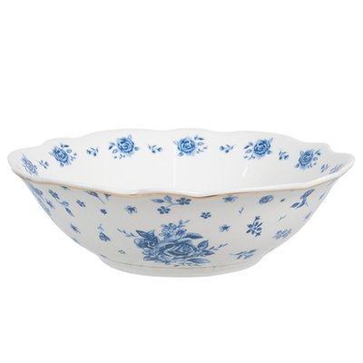 Assiette creuse en porcelaine blanche motif fleuri bleu 15x15x5cm WADIGA