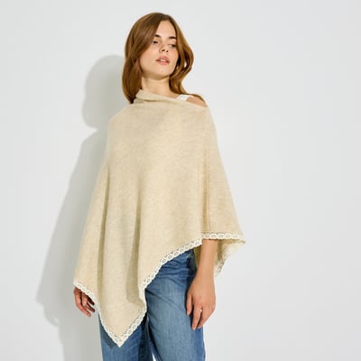 Poncho en maille bordure ajourée GRAIN DE MALICE