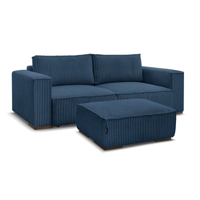 Canapé droit convertible 4 places en gros côtelé doux avec pouf, CHELSEA BOBOCHIC