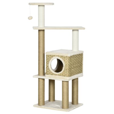 Arbre à chat style cosy chic sisal naturel peluche courte cordes d'algues tressées PAWHUT