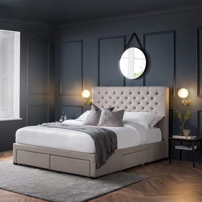 Bradford Buttoned Linen Bed with Storage Drawers SO'HOME