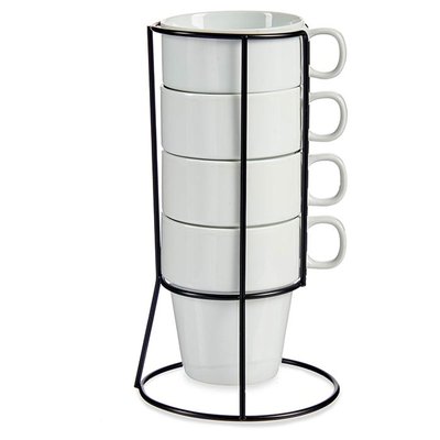 Set de 4 tasses en porcelaine blanche empilables avec support métal WADIGA