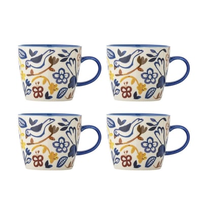 Mugs grès floral oiseaux  Figuria set de 4 BLOOMINGVILLE