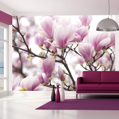 Papier peint intissé panoramique Fleurs Branche de magnolia en fleurs EDEN