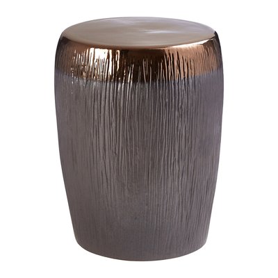 Drum Shaped Textured Occasional Stool with Copper Finished Edge SO'HOME