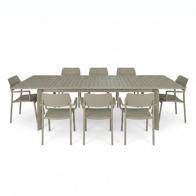 Ensemble de jardin extensible 8/12p en aluminium Kaki clair 8 fauteuils HAVANA WILSA GARDEN