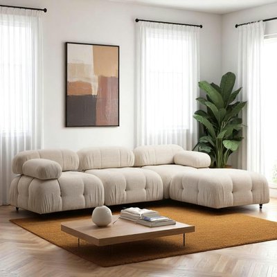 Canapé d'angle modulable beige - tissu bouclette RONDA PIER IMPORT
