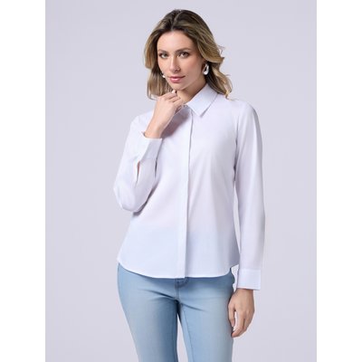 Camicia basic realizzata in popeline di cotone stretch tinta unita OLTRE