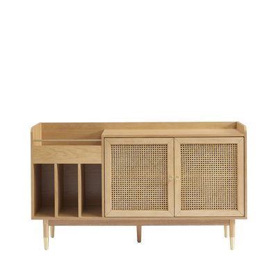 Buffet avec rangement pour vinyles en bois et cannage L140cm - BOMBONG DRAWER