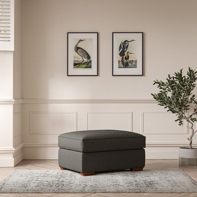 Florence Textured Woven Footstool with Dark Brown Wood Legs SO'HOME