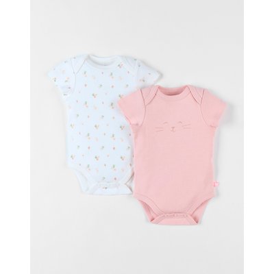 Lot de 2 bodies fleuris et guépard en coton, écru/rose moyen NOUKIE'S