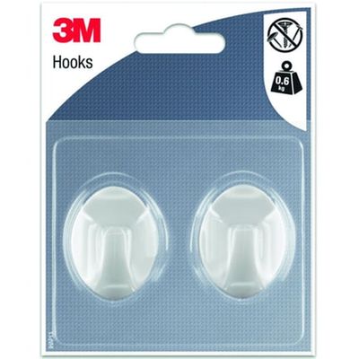 Crochet Ovale Hooks Adhésif X 2 Blanc Mm 3M