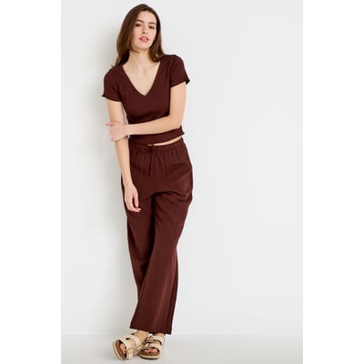 Pantalon large taille haute en crêpe CACHE CACHE