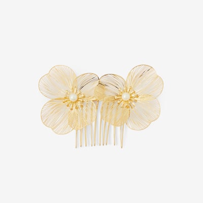 Peigne à cheveux cérémonie fleurs en filigrane doré BALABOOSTE