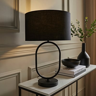 Aubrey Matte Black Oval Table Lamp with Drum Shade SO'HOME
