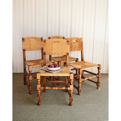 Lot de 4 chaises en paille entrelacées Claude N°1461 - Bon état DEBONGOUT