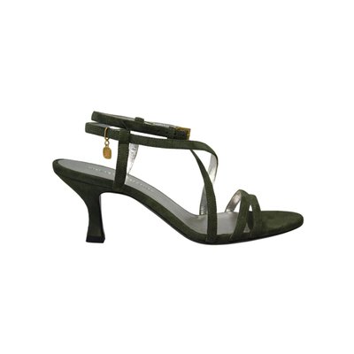 Sandales à talon, brides daim vert INES DE LA FRESSANGE PARIS