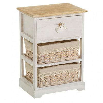 Table de Chevet Bois 1 Tiroir + 2 Paniers WADIGA