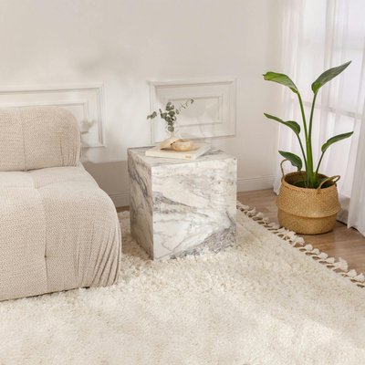 Bout de canapé cube effet marbre blanc - style design MARFA PIER IMPORT