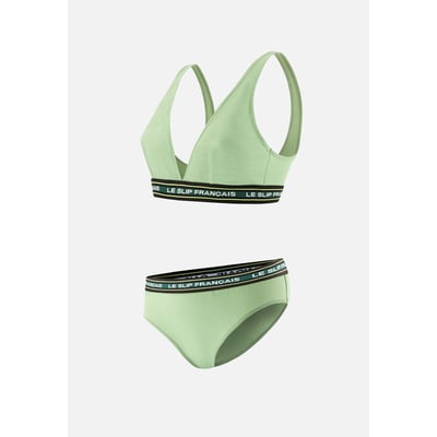 Ensemble soutien-gorge triangle sans armature et culotte taille haute vert sauge en coton SEDUISANTE+RIEUSE LE SLIP FRANCAIS