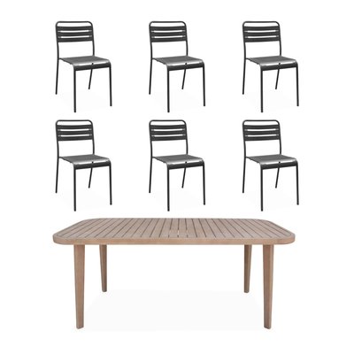 Table de jardin intérieur/extérieur bois d'eucalyptus + 6 assises en métal OSORNO + AMELIA SWEEEK